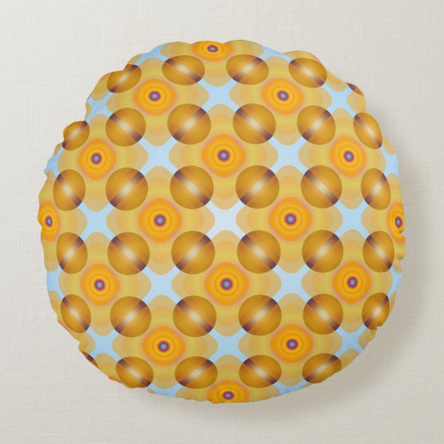 Unusual  Yellow Geometric Round Pillow (Front)
