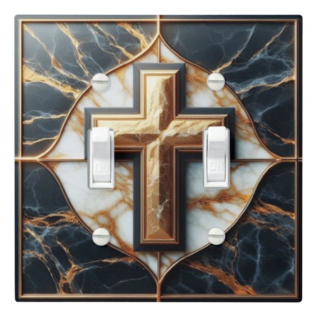 Unveiled Black and White Marble Cross With Gold  Light Switch Cover (In Situ)