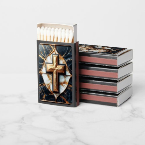 Unveiled Black and White Marble Cross With Gold  Matchboxes