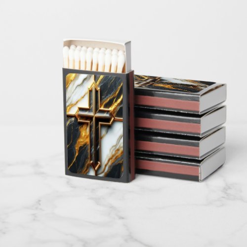 Unveiled Black and White Marble Cross With Gold Matchboxes