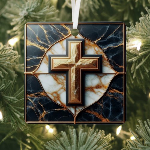 Unveiled Black and White Marble Cross With Gold  Metal Ornament
