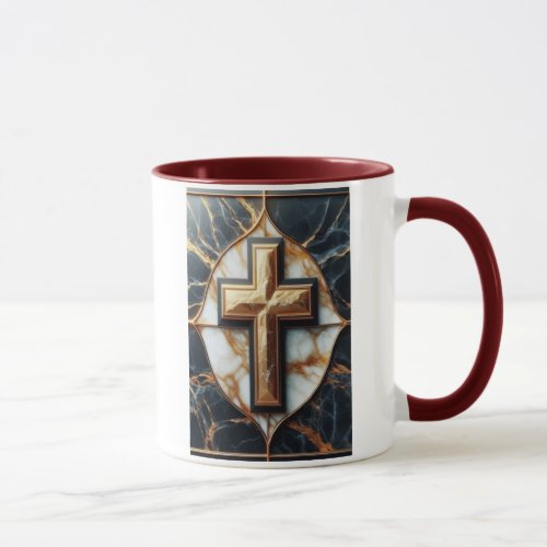 Unveiled Black and White Marble Cross With Gold  Mug