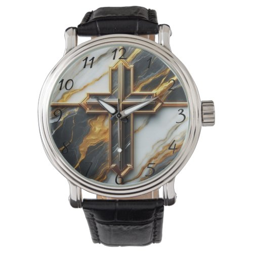 Unveiled Black and White Marble Cross With Gold  Watch