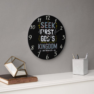 Unveiling Grace: Seek First, Gods Kingdom Large Clock
