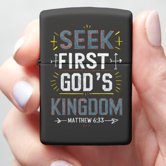 Unveiling Grace: Seek First, Gods Kingdom Zippo Lighter (In Hand)