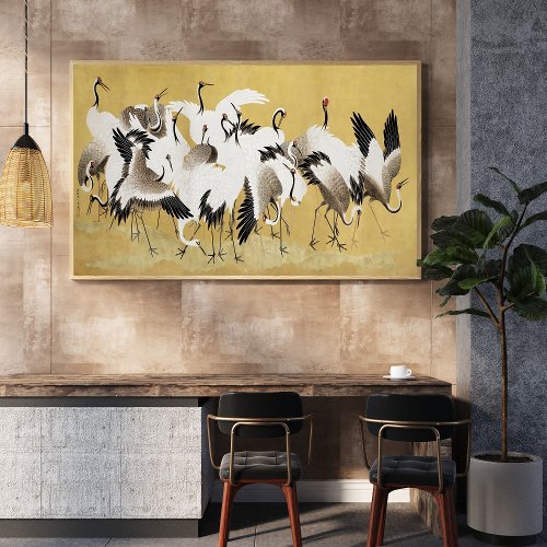 Unveiling the Beauty Japanese Flock of Cranes Poster