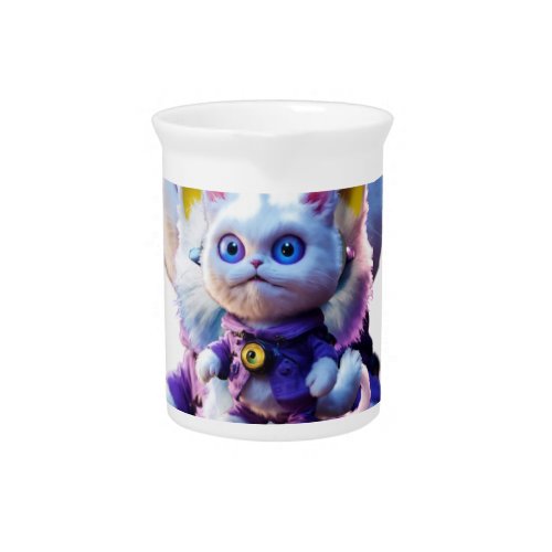 Unveiling the Enigmatic CGI White Cat Monster  Beverage Pitcher