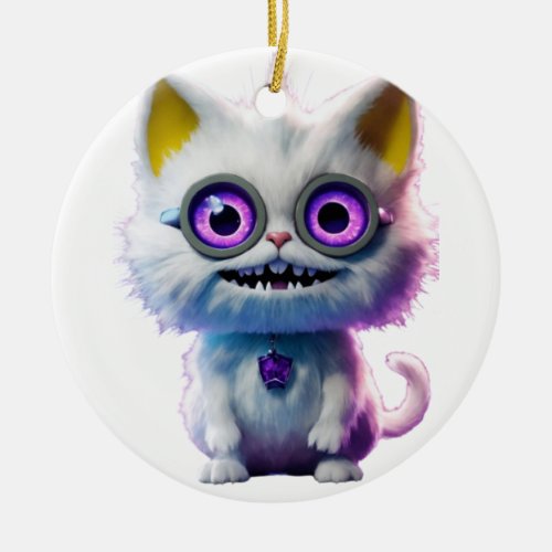 Unveiling the Enigmatic CGI White Cat Monster  Ceramic Ornament