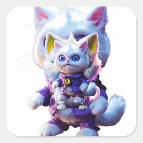 Unveiling the Enigmatic CGI White Cat Monster  Square Sticker