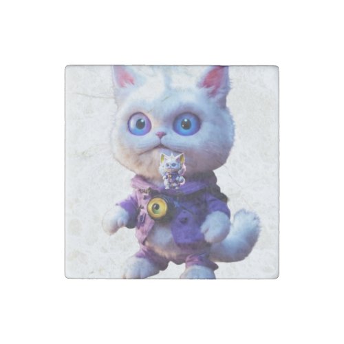 Unveiling the Enigmatic CGI White Cat Monster  Stone Magnet