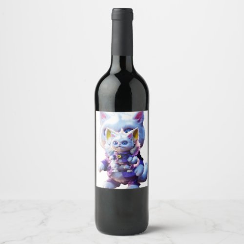 Unveiling the Enigmatic CGI White Cat Monster  Wine Label