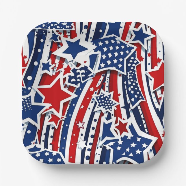 Unwavering Spirit – A Striking Patriotic Pattern Paper Plates (Front)