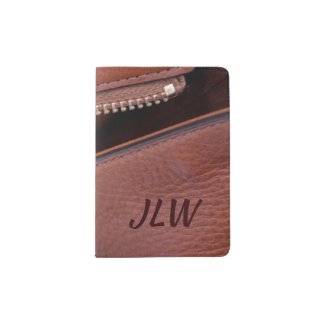 Unzipped Brown Faux Leather with Initials Stylish Passport Holder