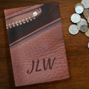 Unzipped Brown Faux Leather with Initials Stylish Passport Holder