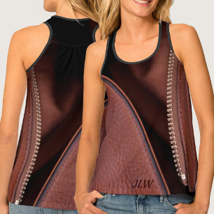 Unzipped Brown Leather Sensuous All-Over-Print Tank Top