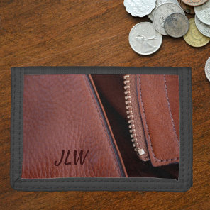 Unzipped faux Brown Leather Tri-fold Wallet