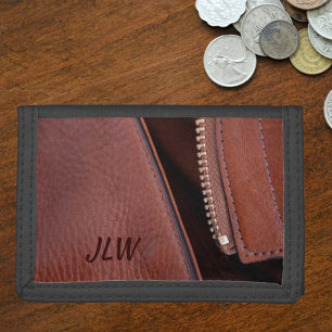 Unzipped faux Brown Leather Tri-fold Wallet