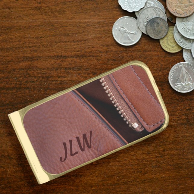 Unzipped Leather with Initials Gold Finish Money Clip (Creator Uploaded)
