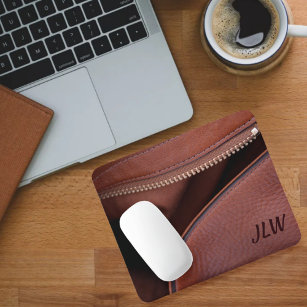 Unzipped Leather with Initials Mouse Pad