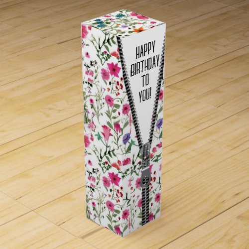 Unzipped Zipper Birthday Wildflowers Wine Box