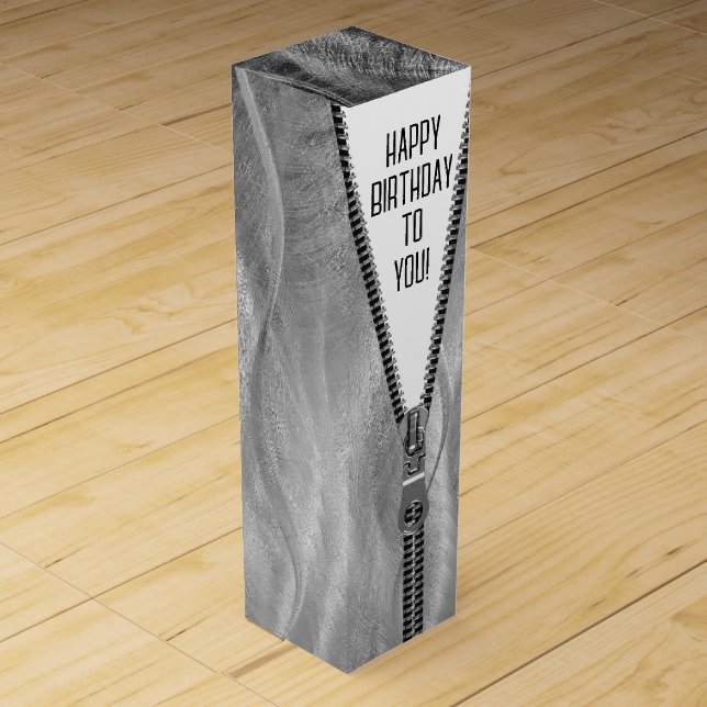 Unzipped Zipper in Brushed Metal Design Wine Box (Front)
