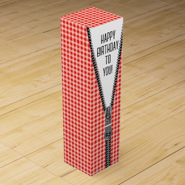 Unzipped Zipper in Gingham Pattern Wine Box (Front)