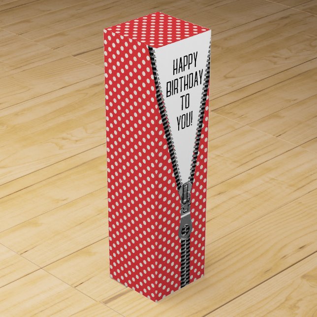 Unzipped Zipper in Polka Dots for Birthday Wine Box (Front)