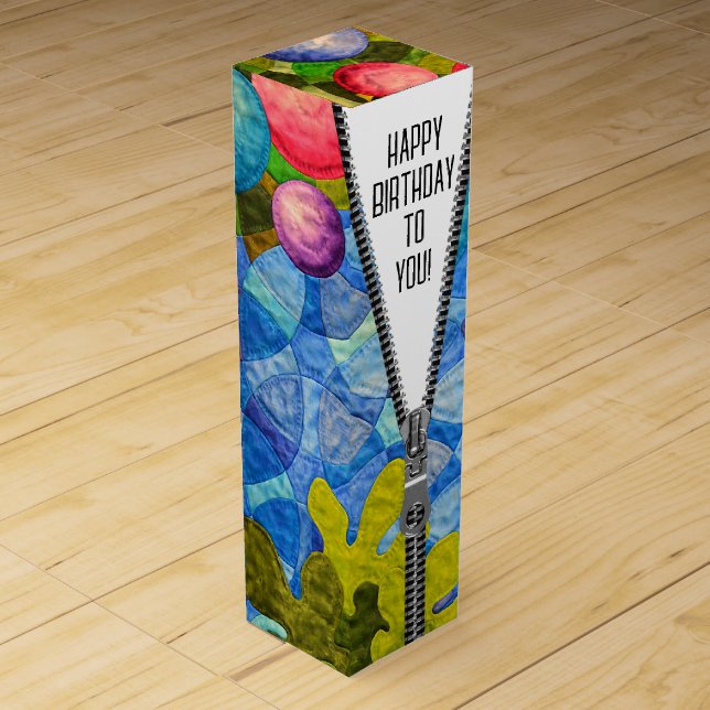 Unzipped Zipper in Quilt Pattern Wine Box (Front)
