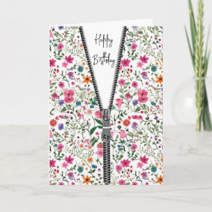 Unzipped Zipper in Wildflower Pattern for Birthday Card