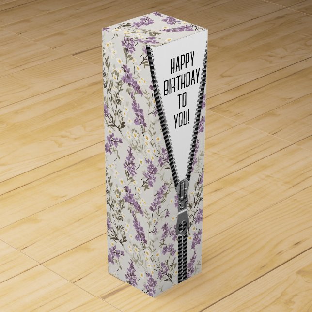 Unzipped Zipper Purple Lilac Design Wine Box (Front)