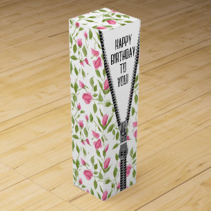 Unzipped Zipper with Pink Rosebuds Design Wine Box