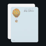 UP | Adventure Awaits Baby Shower Note Card<br><div class="desc">This whimsical card is a charming addition to any "Up" themed baby shower. It features the iconic image of Carl's house soaring through the sky, lifted by a colorful cascade of balloons. The design, set against a soft blue background, includes the sweet text "SWEET WORDS FOR Baby, " providing a...</div>