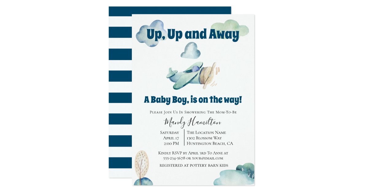 Up And Away Airplane Baby Shower Invitation Zazzle Com