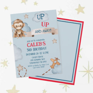 Up And Away Airplane Pilot Boys Birthday Invitation