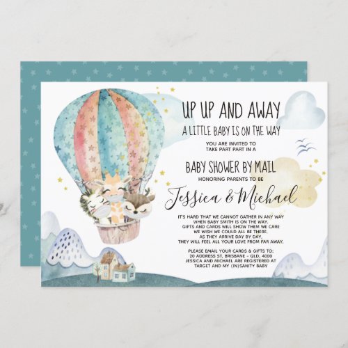 Up and Away Animals in Mask Baby Shower by Mail Invitation