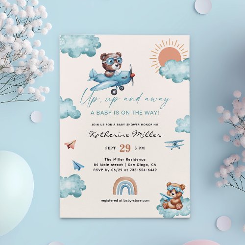 Up and Away Baby Shower Aviation  Airplane  Invitation