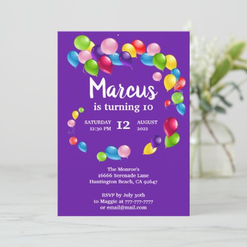 Up and Away Balloons Birthday Party Invitation