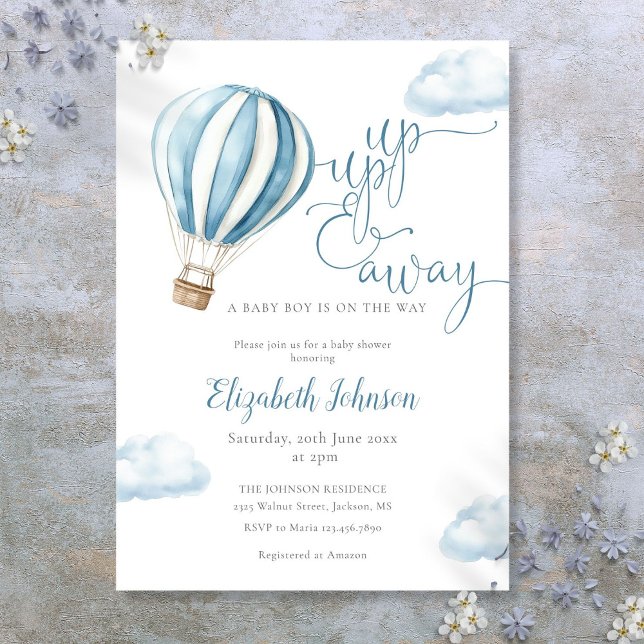 Up And Away Boy Blue Hot Air Balloon Baby Shower Invitation (Up And Away Boy Blue Hot Air Balloon Baby Shower Invitation)