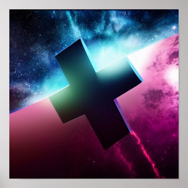 Up and Away Cross in Space Poster (Front)