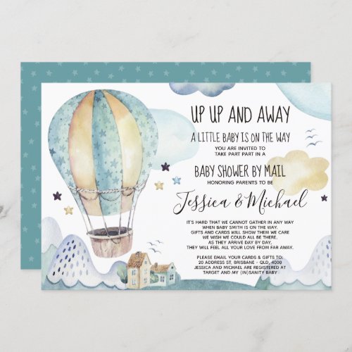 Up and Away Hot Air Ballon  Baby Shower by Mail Invitation