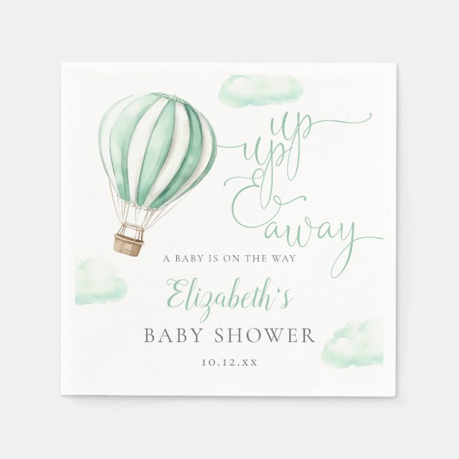 Up And Away Hot Air Balloon Neutral Baby Shower Napkins (Front)