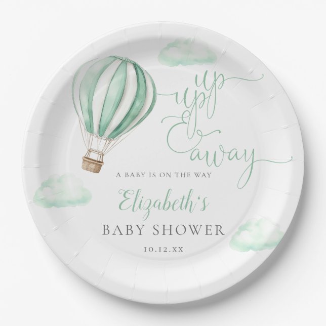 Up And Away  Hot Air Balloon Neutral Baby Shower Paper Plates (Front)