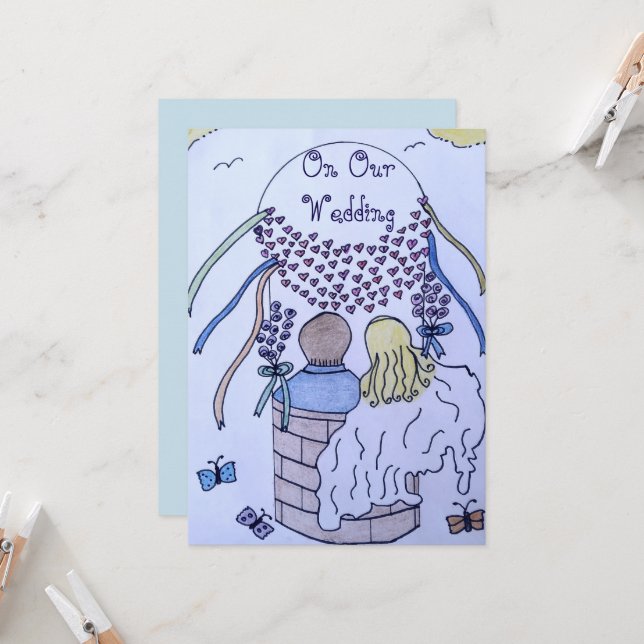 Up and Away in a Hot Air Balloon Wedding Invite (Front/Back In Situ)