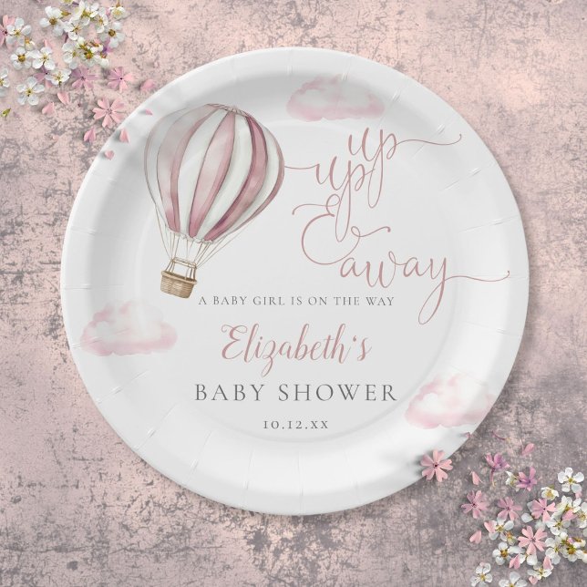 Up And Away Pink Hot Air Balloon Girl Baby Shower Paper Plates (Up And Away Pink Hot Air Balloon Girl Baby Shower Paper Plates)