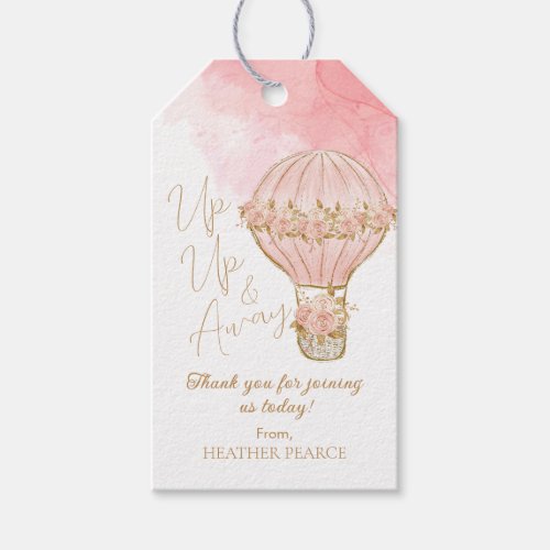 Up and Away Rose Hot Air Balloon Girl Baby Shower Gift Tags