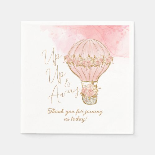 Up and Away Rose Hot Air Balloon Girl Baby Shower Napkins