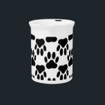 Up And Down Dog Paw Prints Beverage Pitcher<br><div class="desc">Cute cartoon dog paw print pattern in black.</div>