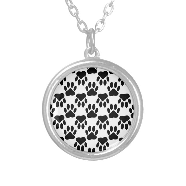 Up And Down Dog Paw Prints Silver Plated Necklace (Front)