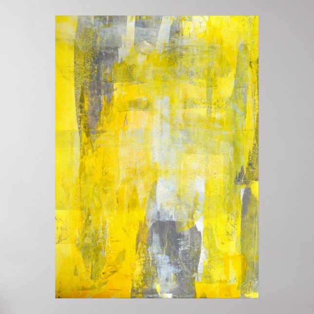 'Up and Down' Grey and Yellow Abstract Art Poster (Front)