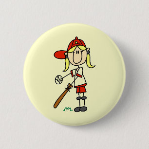 Up at Bat Girl Baseball Player Tshirts Button